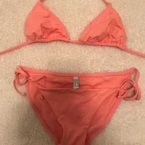 Becca triangle tie coral bikini